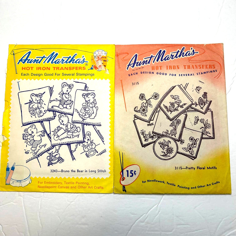 Aunt Marthas Vintage Transfers 3243, 3115 Bruno Bear & Floral‎ Motifs
